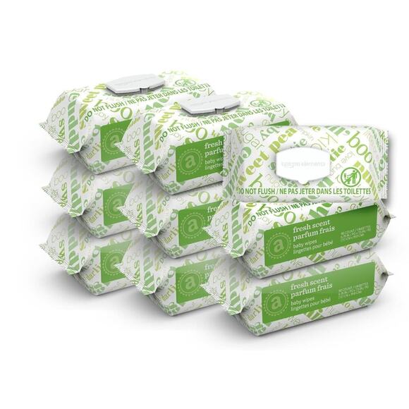 Amazon Elements Baby Wipes, Fresh, 810 Count, Flip-Top Packs, Pack of 9 - Picture 1 of 7
